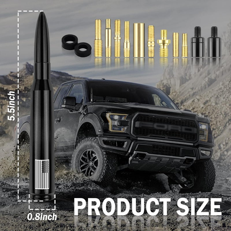 Junecarp New Upgrade American Flag Car Bullet Antenna,Truck Exterior Accessories Antenna Toppers Compatible with GMC,Chevy Silverado,Dodge,Ford,Jeep Antenna Replacement (Premium Black - U.S. Flag) - Image 2